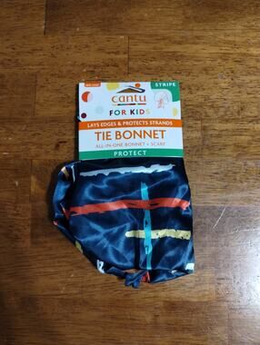 Cantu For Kids Tie Bonnet Blue Striped Hair Care Wrap NWT